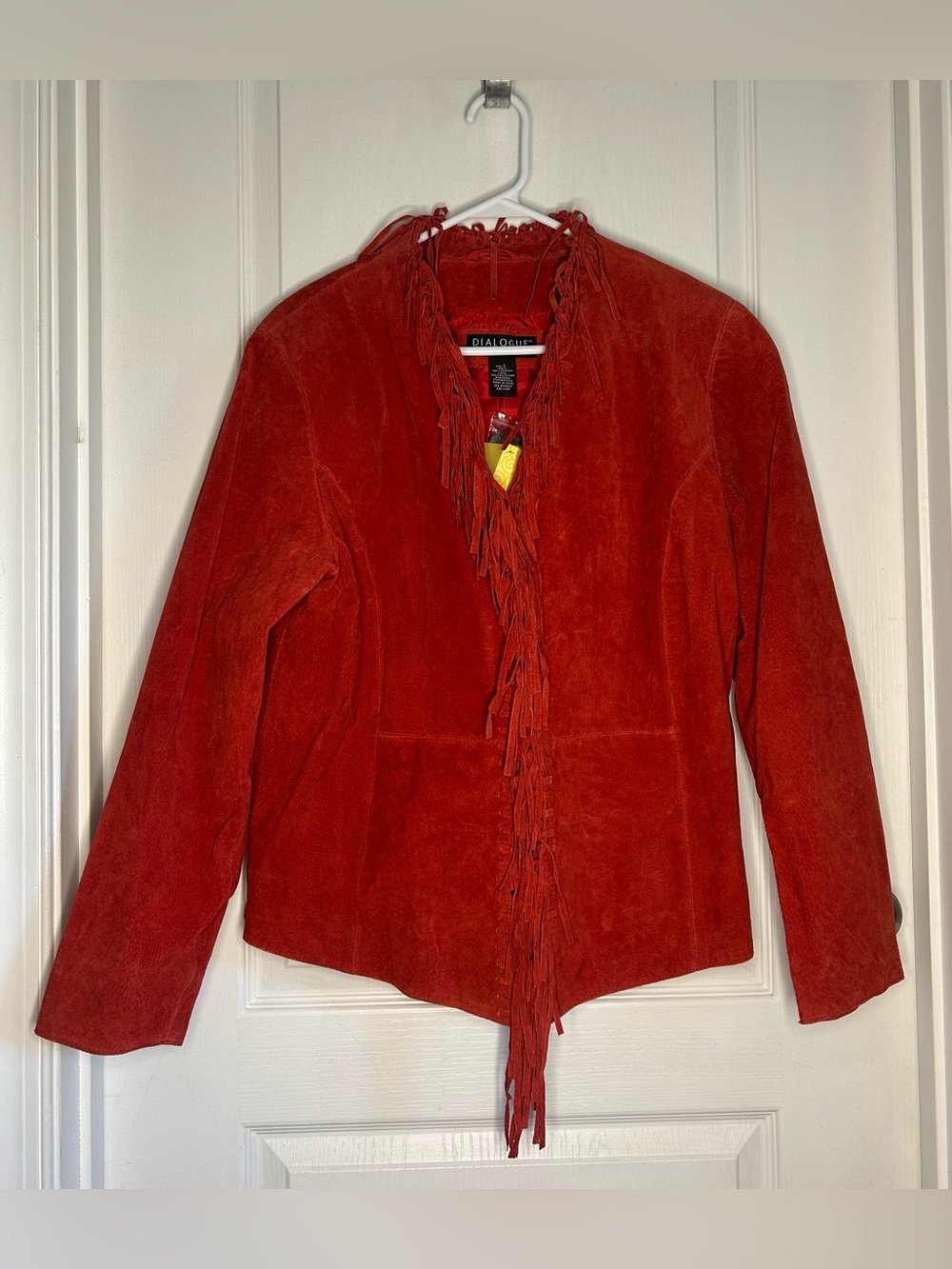 Dialogue Red Suede Leather Fringed Western Boho NWT Jacket Sz L Women's
